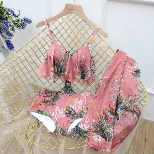 New Women Push Up One-piece Triangle Belt Large Veils Couple Swimwear - Image 9