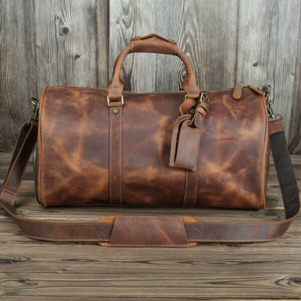 Men's Vintage Crazy Horse Leather Large Capacity Travel Bag - Image 6