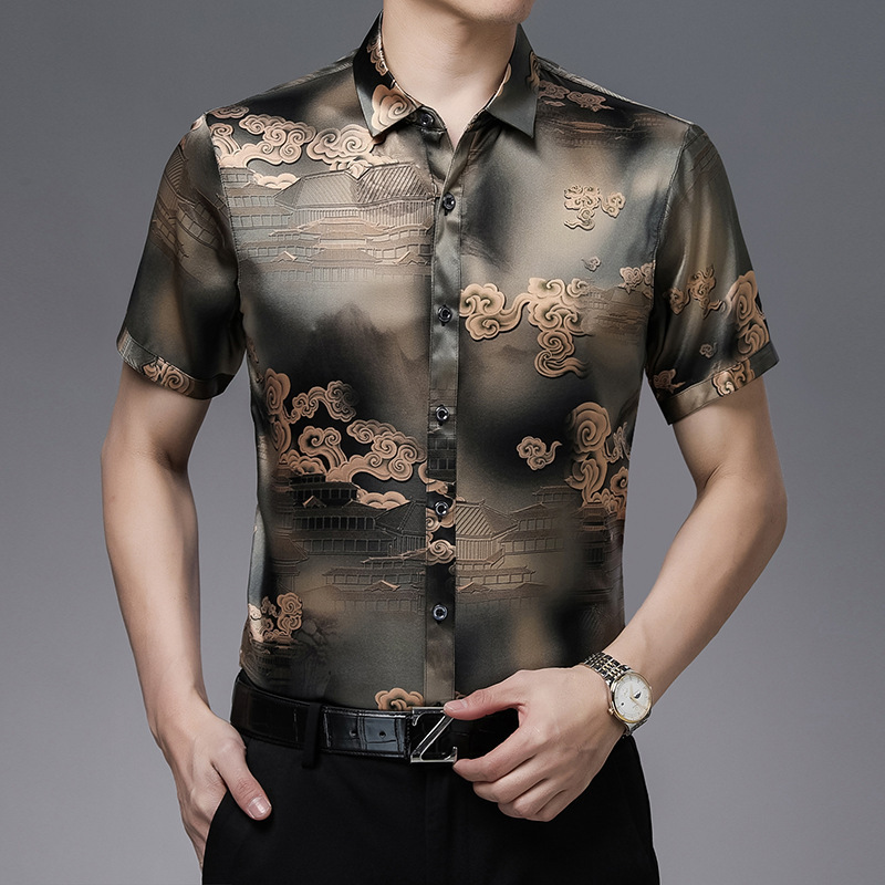 Chinese Style Silk Satin Shirt Short Sleeve