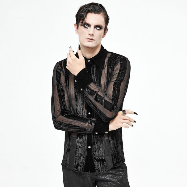Men's Demon Fashion Gothic Striped Velvet Burnt-out Pleated Shirt - Image 5