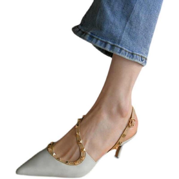 Sheepskin Pointed Toe Stiletto Heel Shoes Side Empty High Heel Sandals - Image 5