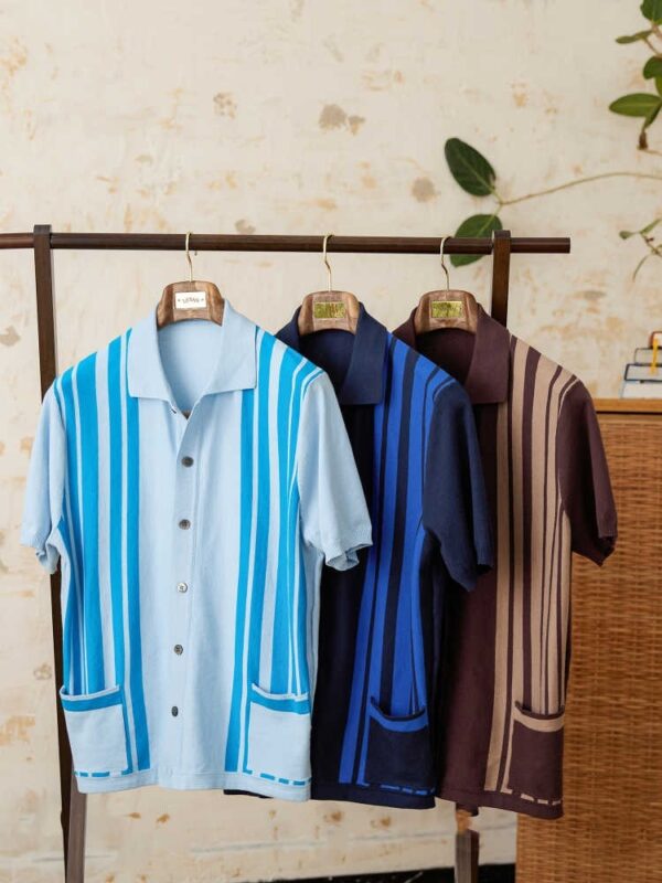 Cotton Striped Breathable Short-sleeved Knitted Cardigan Polo Shirt - Image 4