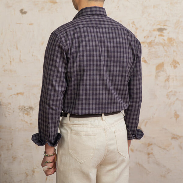 Cotton And Linen Plaid Vintage Long Sleeve Shirt - Image 3