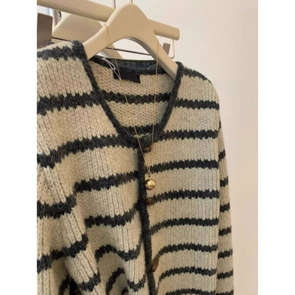 Vintage Stripe Knitted Coat For Women Autumn And Winter - Image 3