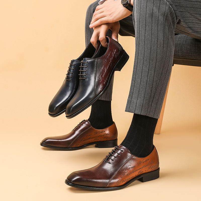 Genuine Leather Plus Size Oxford Men’s Colorblock Square Toe Shoes