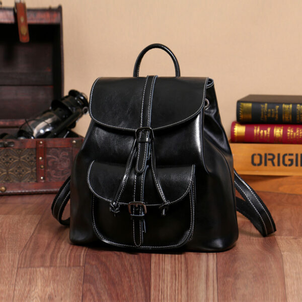 Korean Style Cowhide Pocket Pull-belt Backpack - Image 3