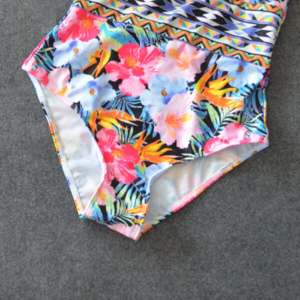 Sexy Mesh One Piece Swimsuit High Cut Swimwear Women Floral Bathing Suit Patchwork Bikini - Image 2