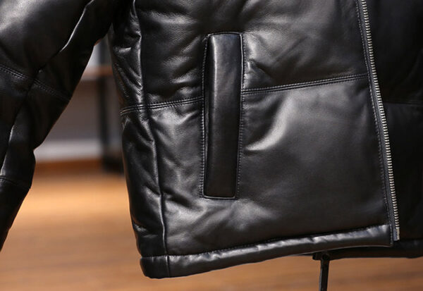 Men's Stand Collar Sheepskin Down Leather Jacket - Image 5