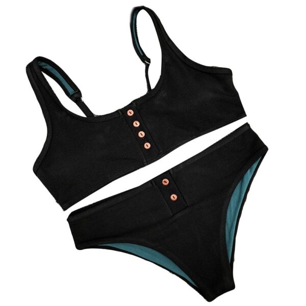 Swimwear Women Sexy buttons Bikini Set Solid Swimsuit Push Up Padded Bra Swiming suit - Image 6