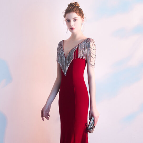 Red Host Evening Dress Female Fishtail Tailing - Image 5