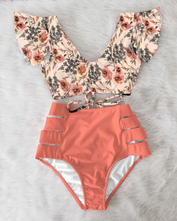 High Waist Bikini Ruffle Swimwear Women Print Sexy Swimsuits - Image 4