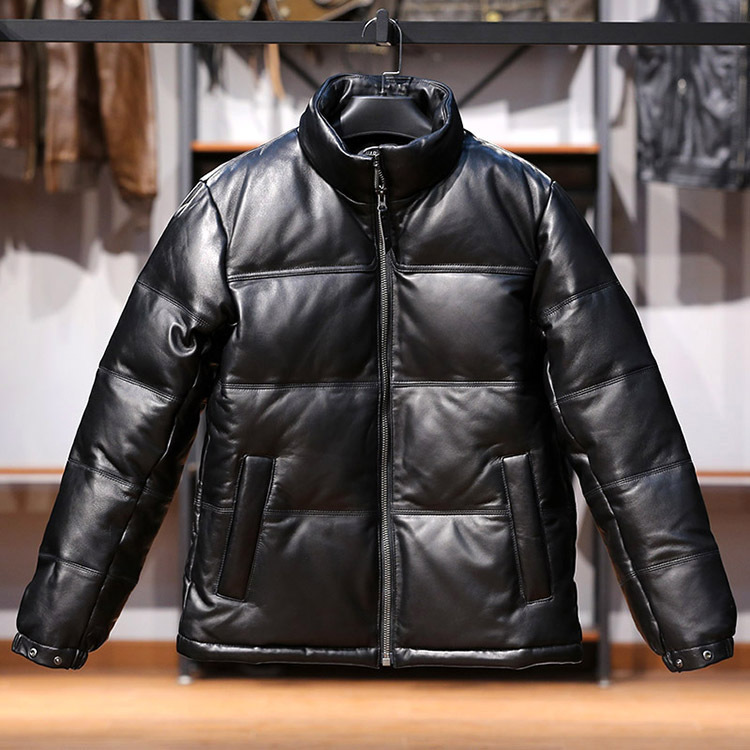 Men’s Stand Collar Sheepskin Down Leather Jacket