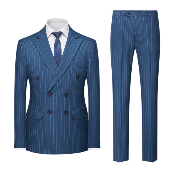 Men's Striped Suit Double-row Two-button Trousers Suit - Image 7
