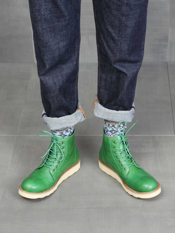 Retro Distressed Color Men Green Worker Boot - Image 3