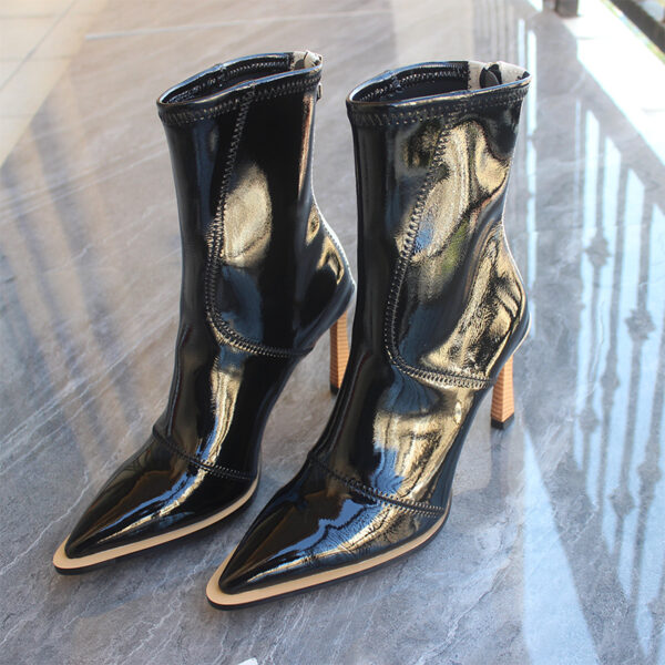 Patent leather short boots women's pointed toe stiletto - Image 5