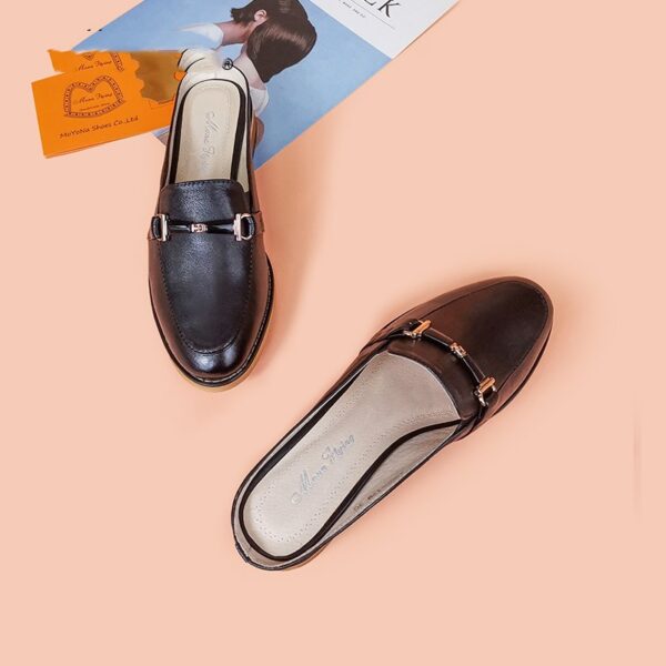 Leather Horse Buckle Half Slippers - Image 4