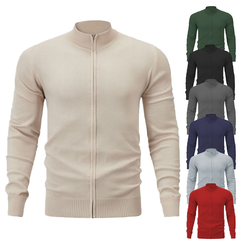 Stand Collar Casual Sports Sweater Solid Color Zipper Sweater