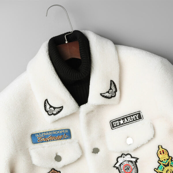 Fashionable White Grain Lamb Fur Jacket - Image 3