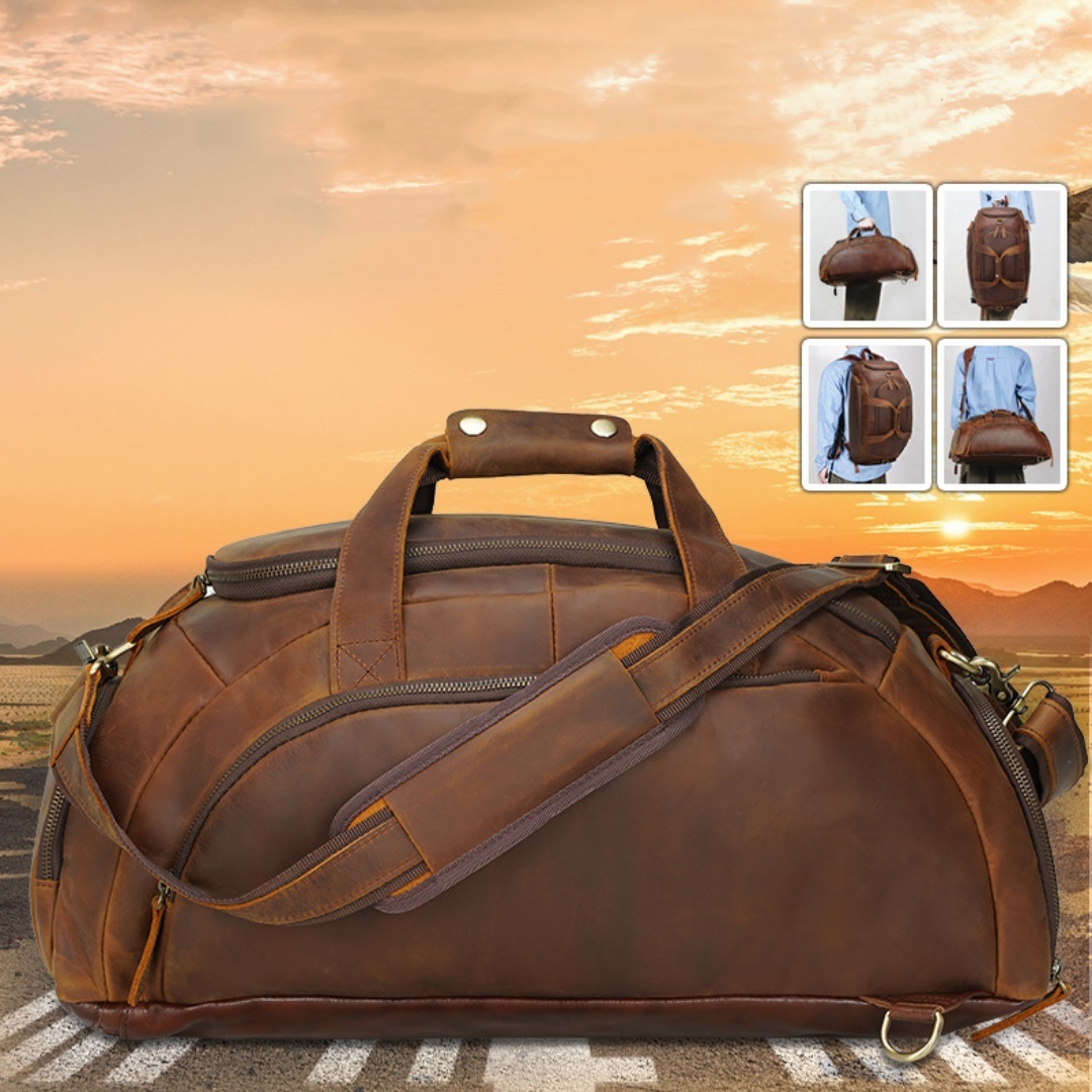 Men’s Retro Cowhide Outdoor Large Capacity Backpack