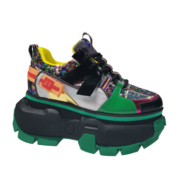 Leather Sequins And Color-blocking Sponge Cake Platform Height-enhancing Shoes - Image 4