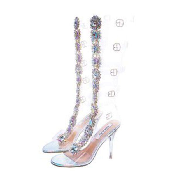 Trendy Large Rhinestone Transparent High-heeled Boots - Image 2
