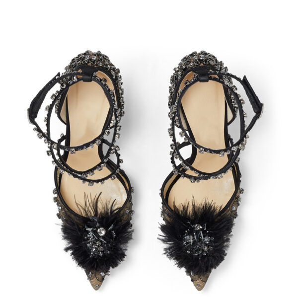 Nude Lace Rhinestone Floral Pumps - Image 2