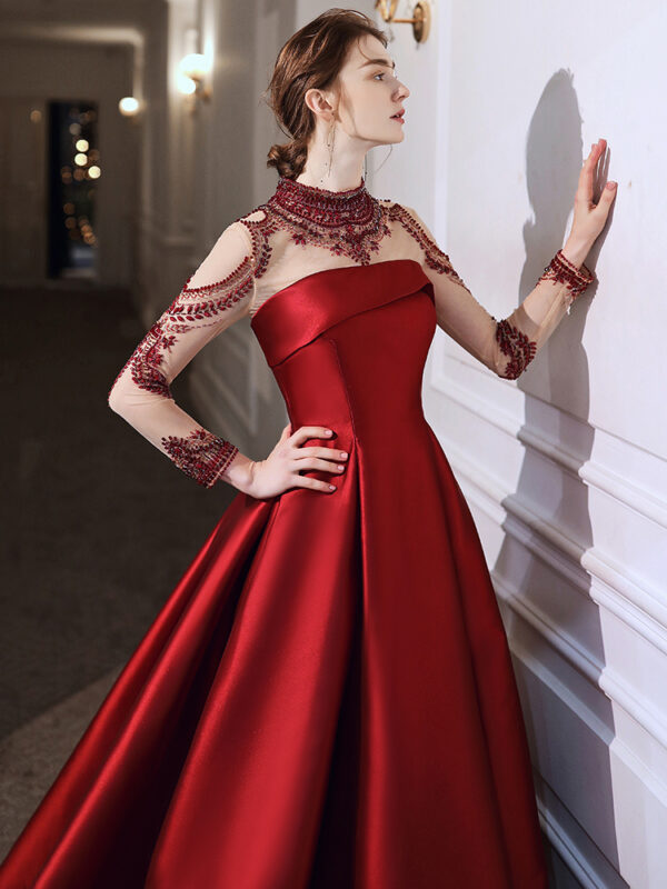 Wine Red Satin Toast Clothing With A High-end Temperament - Image 4
