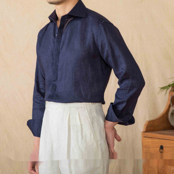 Linen All-matching Solid Color Long Sleeve Shirt - Image 3