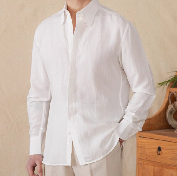 Skin-friendly Draping Lyocell Long Linen Sleeves Shirt - Image 4