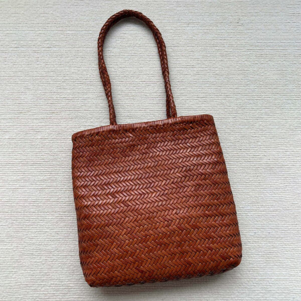 Woven Tote Vintage Top Layer Cowhide Handmade Shoulder Bag - Image 10