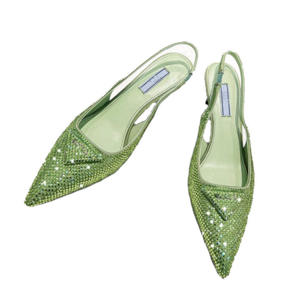 Women's Triangle  Pointed Rhinestone Cat Heel Sandals - Image 5