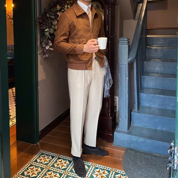 Suede Coffee Bomber Jacket For Man - Image 6