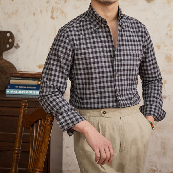 Cotton And Linen Plaid Vintage Long Sleeve Shirt - Image 2