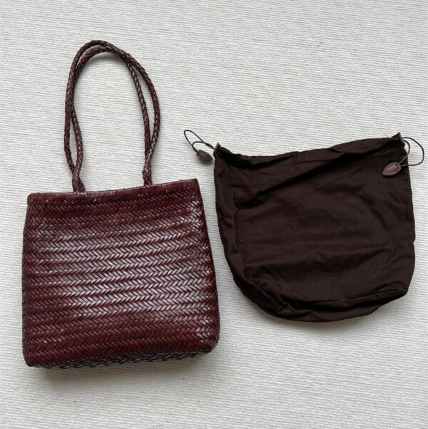 Woven Tote Vintage Top Layer Cowhide Handmade Shoulder Bag - Image 9