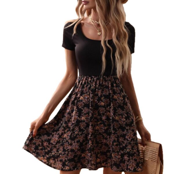 European And American Spring And Summer Floral Print Low Collar Leisure Vacation High Waist Big Swing Dress - Image 4