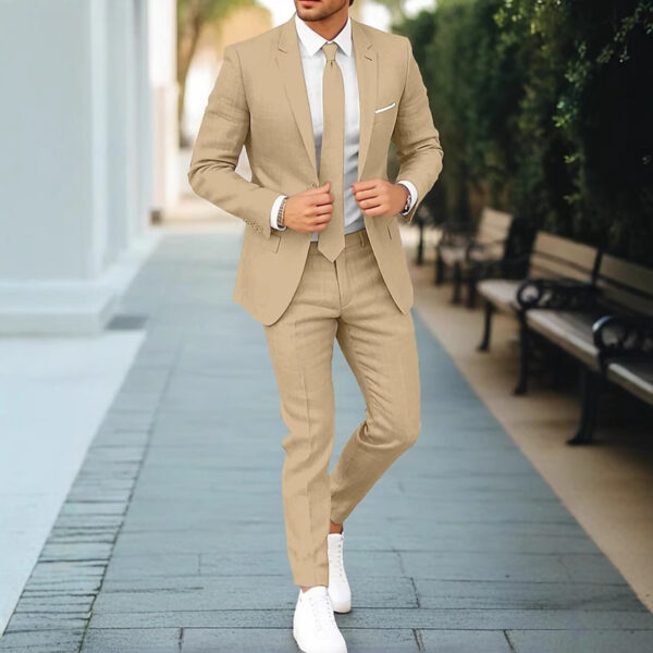 Men's New Linen Single Row One Button Suit - Image 8