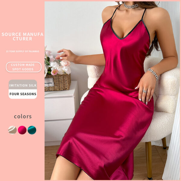 Thin Artificial Silk Home Sexy Backless Slip Dress - Image 5