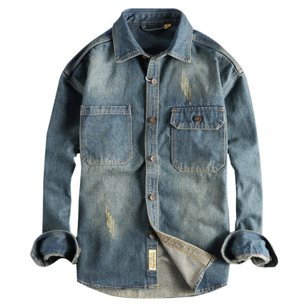 Washed Vintage Denim Shirt For Men - Image 7