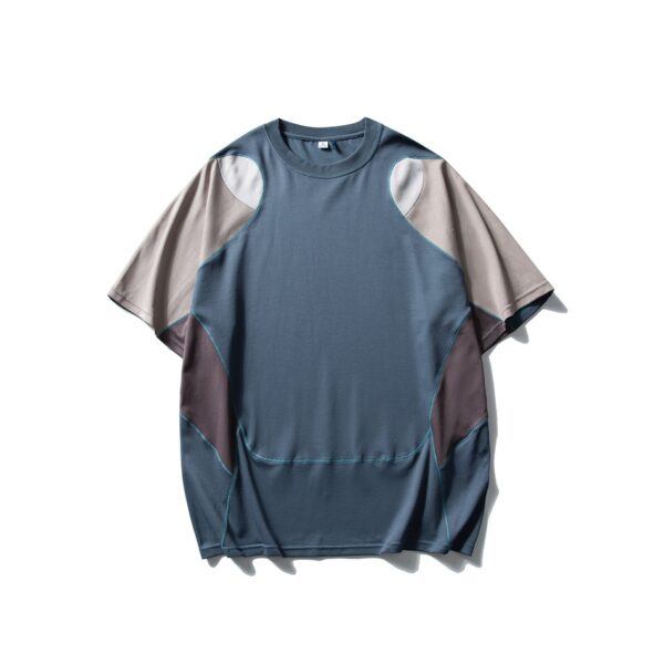 Men's Patchwork Contrast Color Sports T-shirt Loose Short Sleeve - Image 6