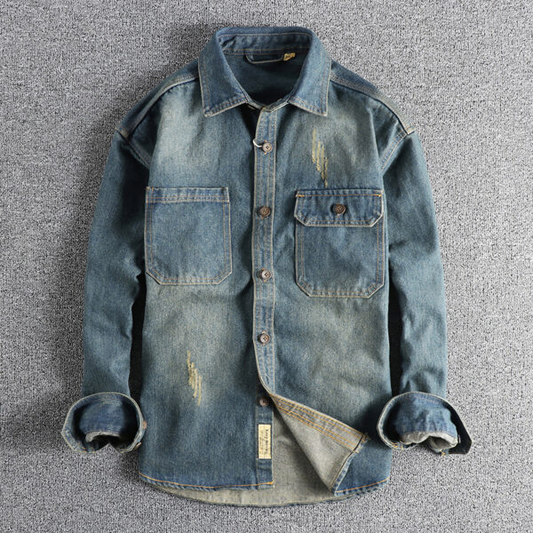 Washed Vintage Denim Shirt For Men - Image 6
