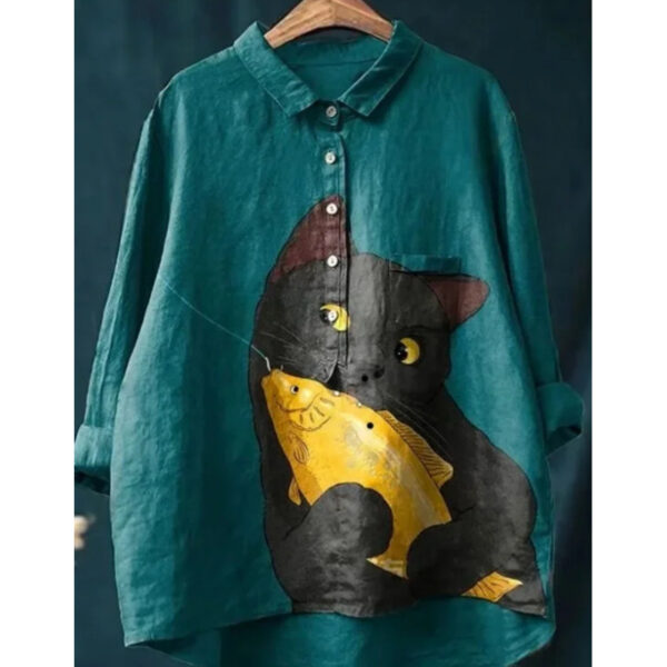 European And American Autumn Long-sleeved Cardigan Printed Women's Shirt - Image 2