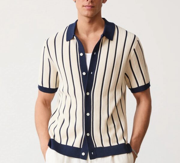 Men's Solid Color Short Sleeve Lapel Knitted - Image 4
