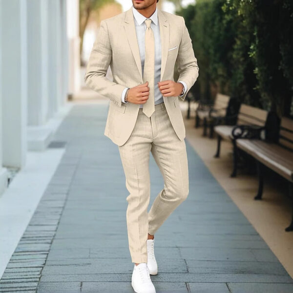 Men's New Linen Single Row One Button Suit - Image 3