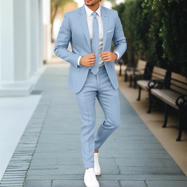 Men's New Linen Single Row One Button Suit - Image 7