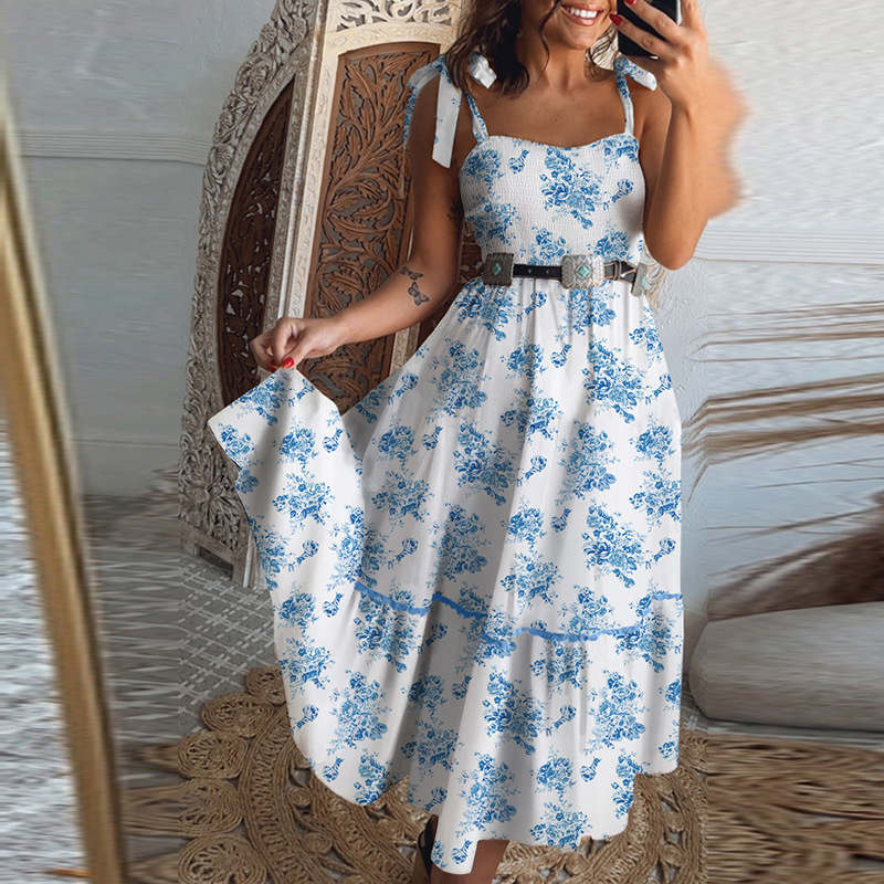 Fashionable All-match Tied Spaghetti-strap Long Dress