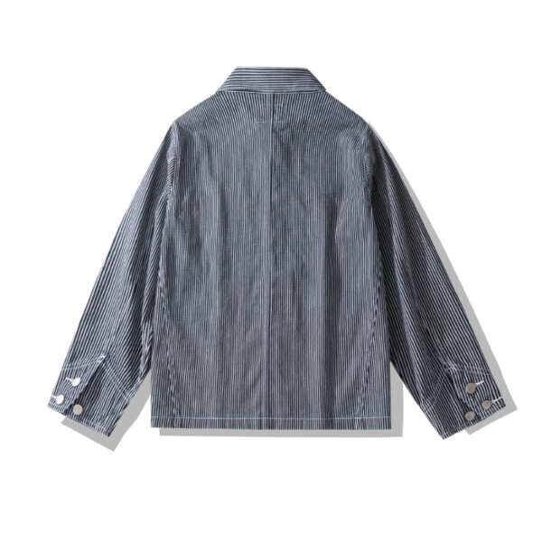 Striped Denim Multi-pocket Motorcycle Jacket - Image 3