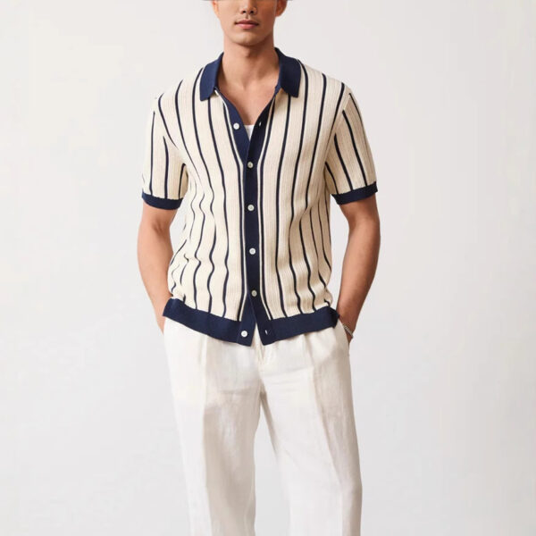 Men's Solid Color Short Sleeve Lapel Knitted - Image 2