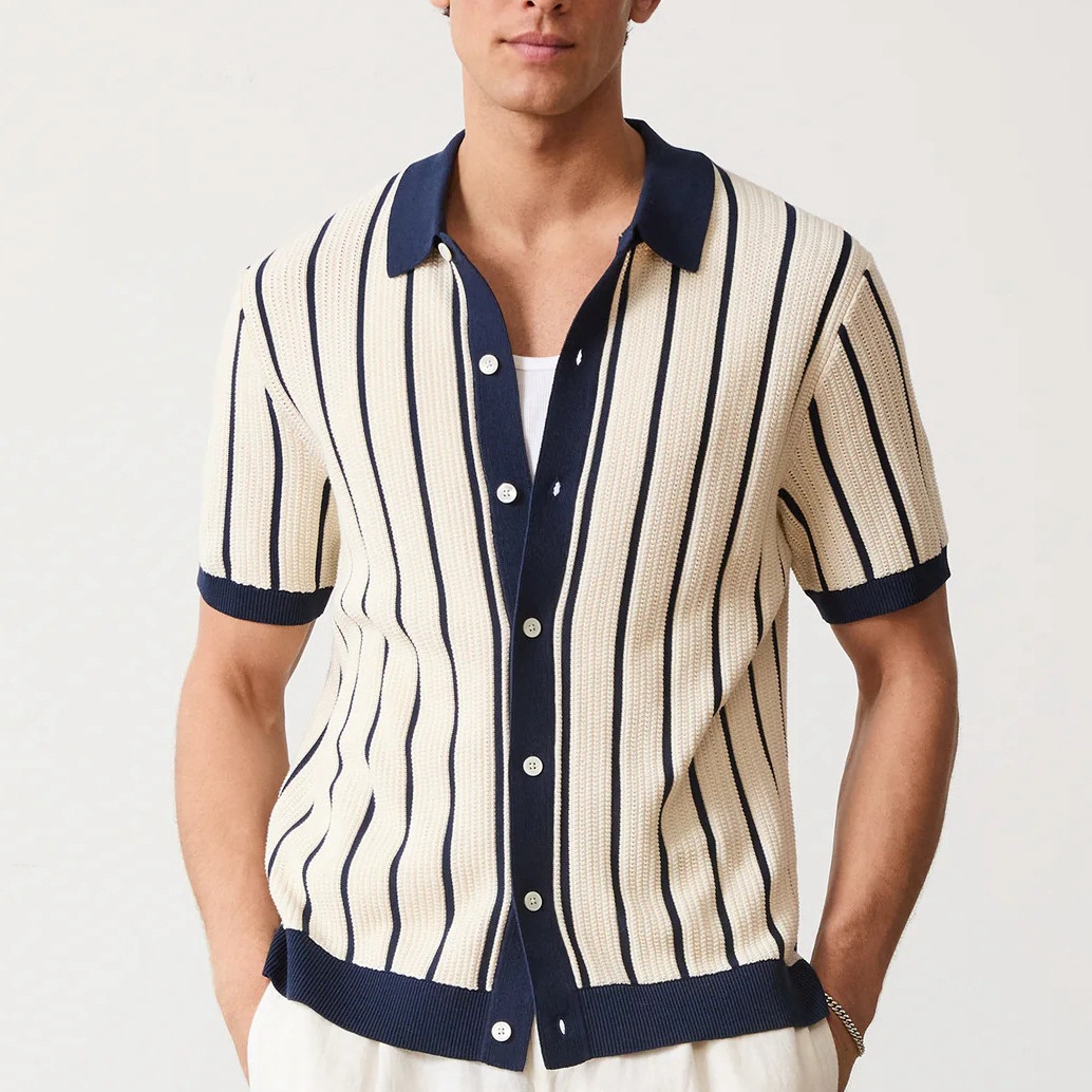 Men’s Solid Color Short Sleeve Lapel Knitted