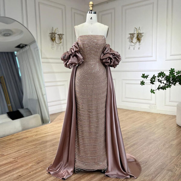 Dried Rose High-end Elegant Beaded Fishtail Annual Party Banquet Host Luxury Dress - Image 4