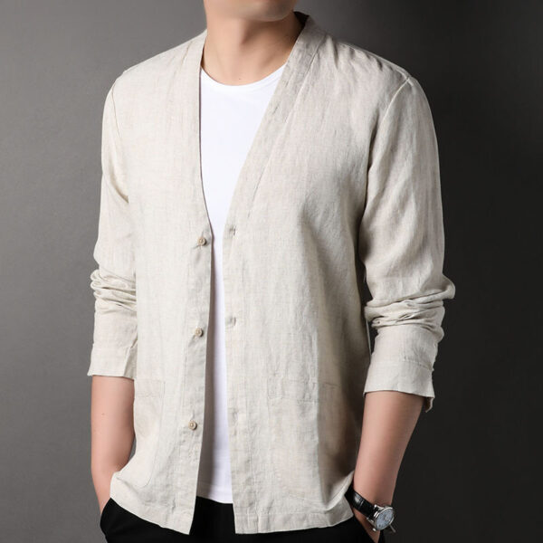 Long Sleeve V-neck Shirt Casual Outdoor Men's Tops - Image 4